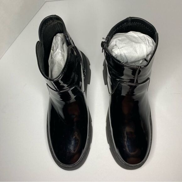 Steve Madden Boots Girls Trap Black Patent Leather Side Zip Glitter Chunky 4 - Picture 10 of 12